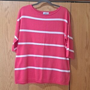 Denim&Co Pink and White Striped Women's Sweater